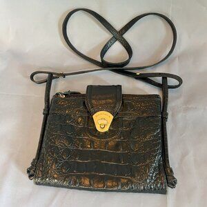 BRAHMIN MOJITO Black Handbag MELBOURN Embossed Leather Croc Built in WALLET
